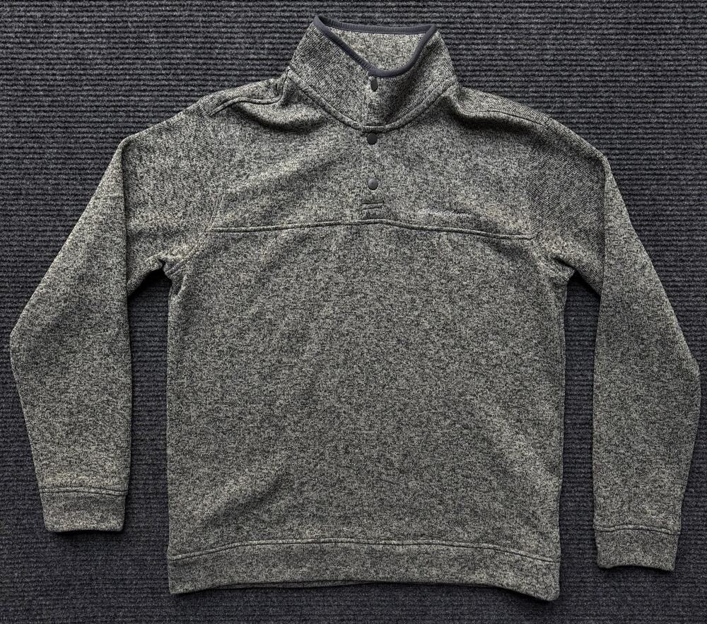 Eddie Bauer Mens L Sweater Fleece Pullover Gray Marl Snap Mock Neck Outdoor